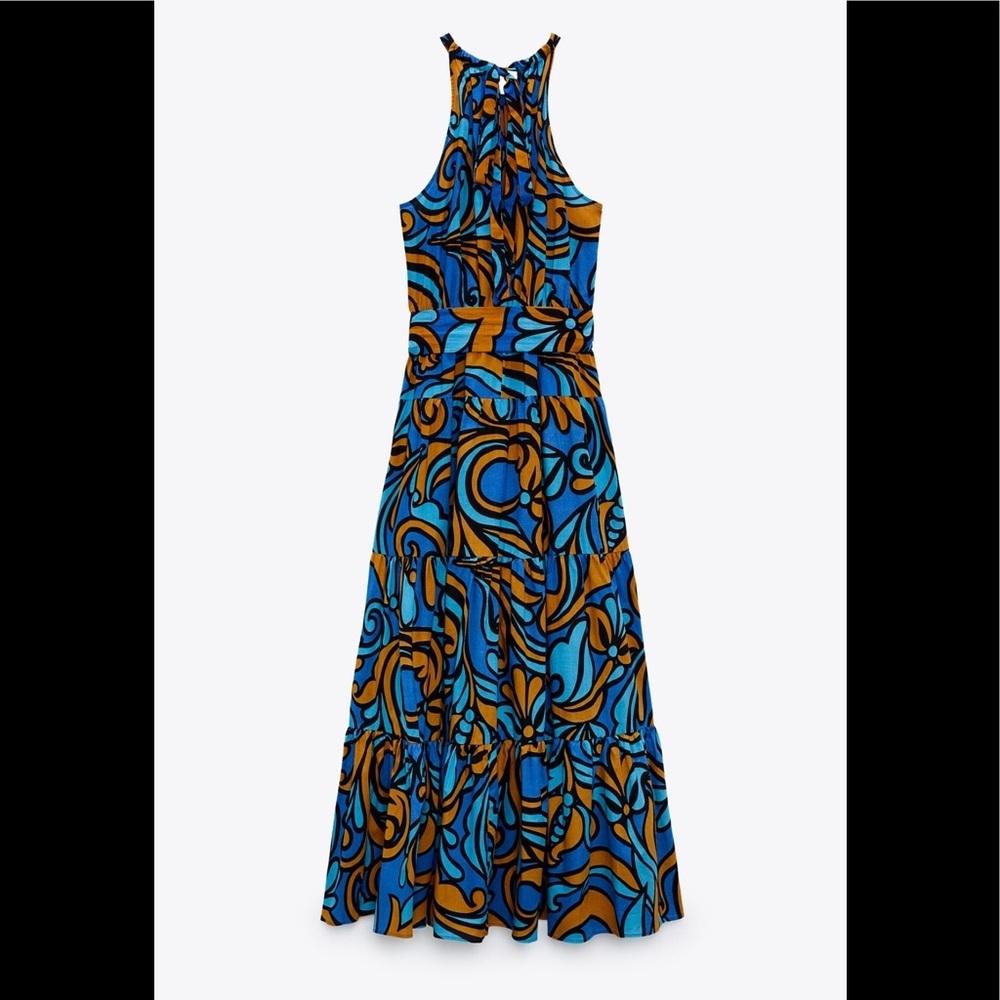 New Zara Maxi Dress Blue Orange - Picture 3 of 15